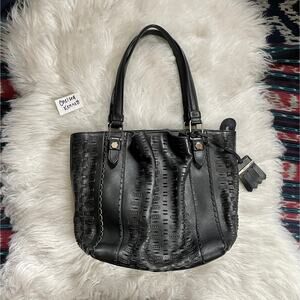 Tod's Laser Cut Flower Tote Shoulder Bag Small Lazer Perforated Black Leather